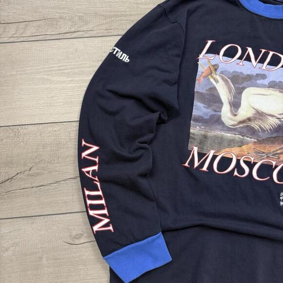 Heron Preston World Tour Long Sleeve Shirt Mens XL Navy Blue Graphic Italy Made - Picture 4 of 10